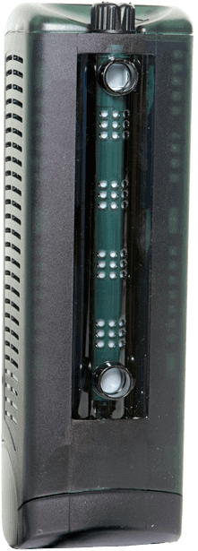 A close-up of a black electronic device, possibly a router or modem, with indicator lights and vents for cooling. The design is as meticulous as setting up an aquarium, ensuring smooth functionality like the serene maintenance provided by expert aquarium cleaning services.